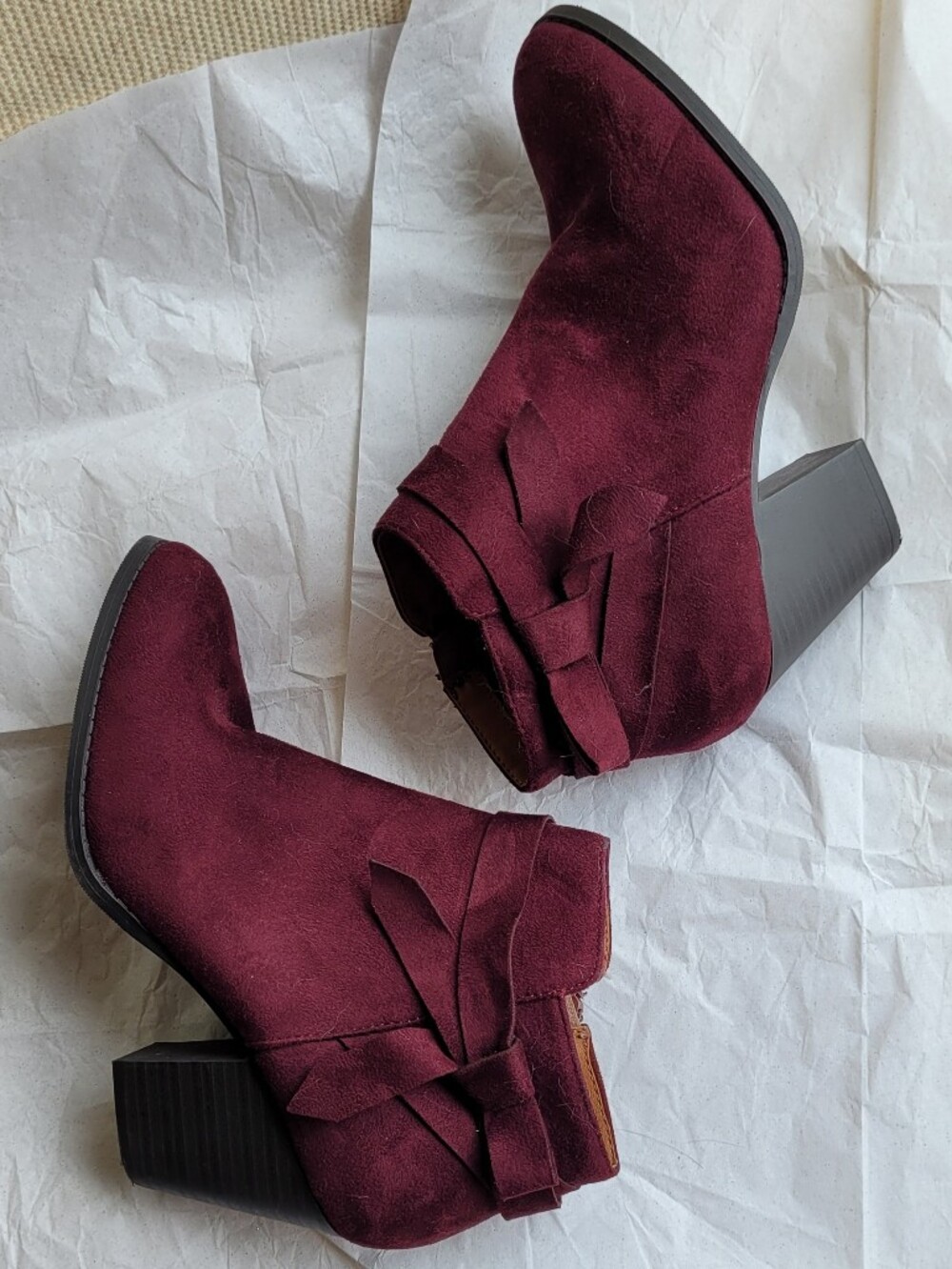 George Burgundy Suede Ankle Booties with Knot Detail